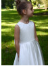 Ivory Satin Lace Pearl Buttons Back Classic Flower Girl Dress